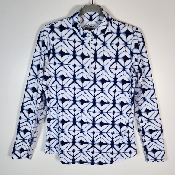 IBKUL Tops - IBKUL Blue White Chloe Print Icefil Long Sleeve Mock Neck Top UPF50+ Medium